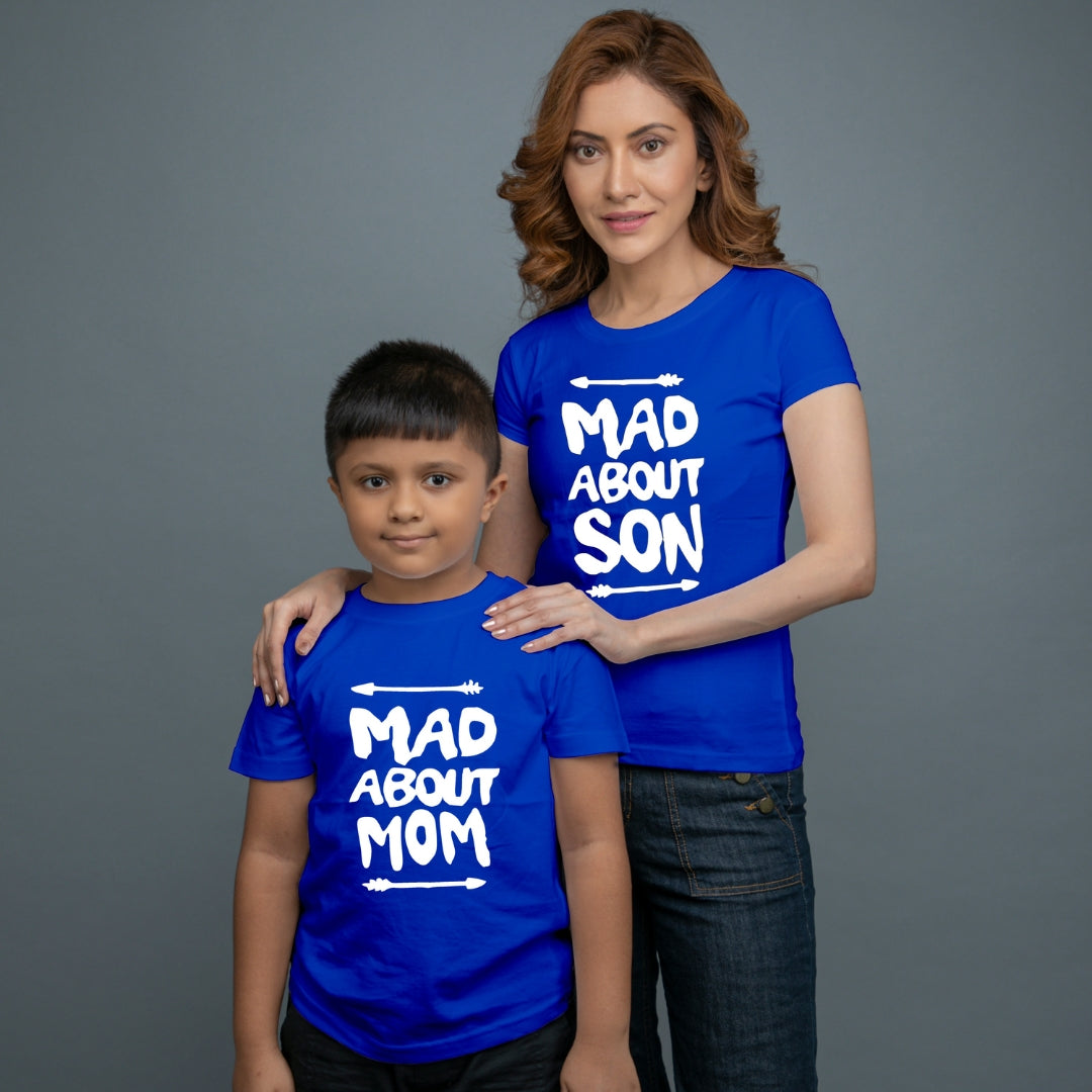 Family of 2 t shirt for Mom Son in Blue Colour - Mad About Mom Son Variant