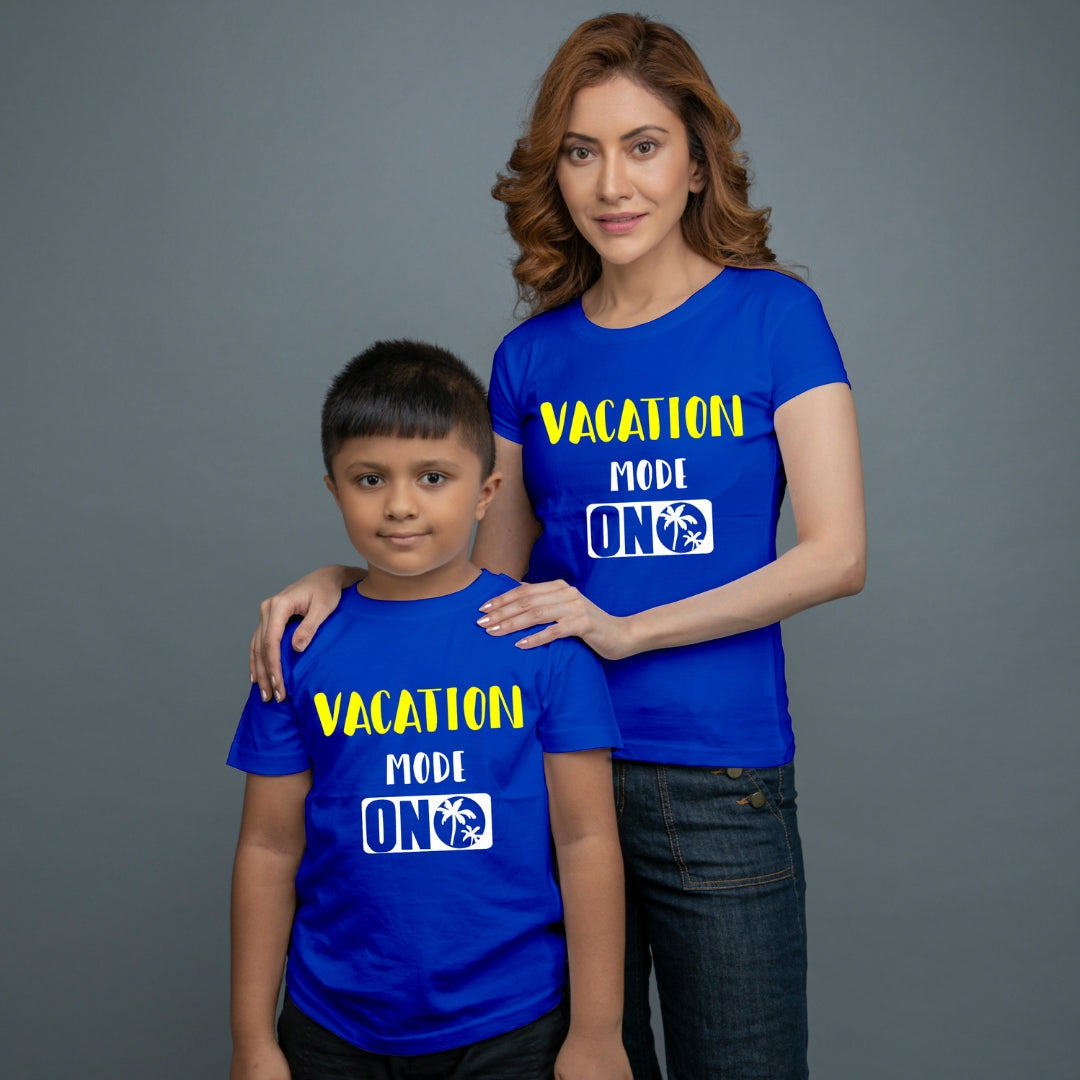 Family of 2 t shirt for Mom Son in Blue Colour- Vacation Mode On