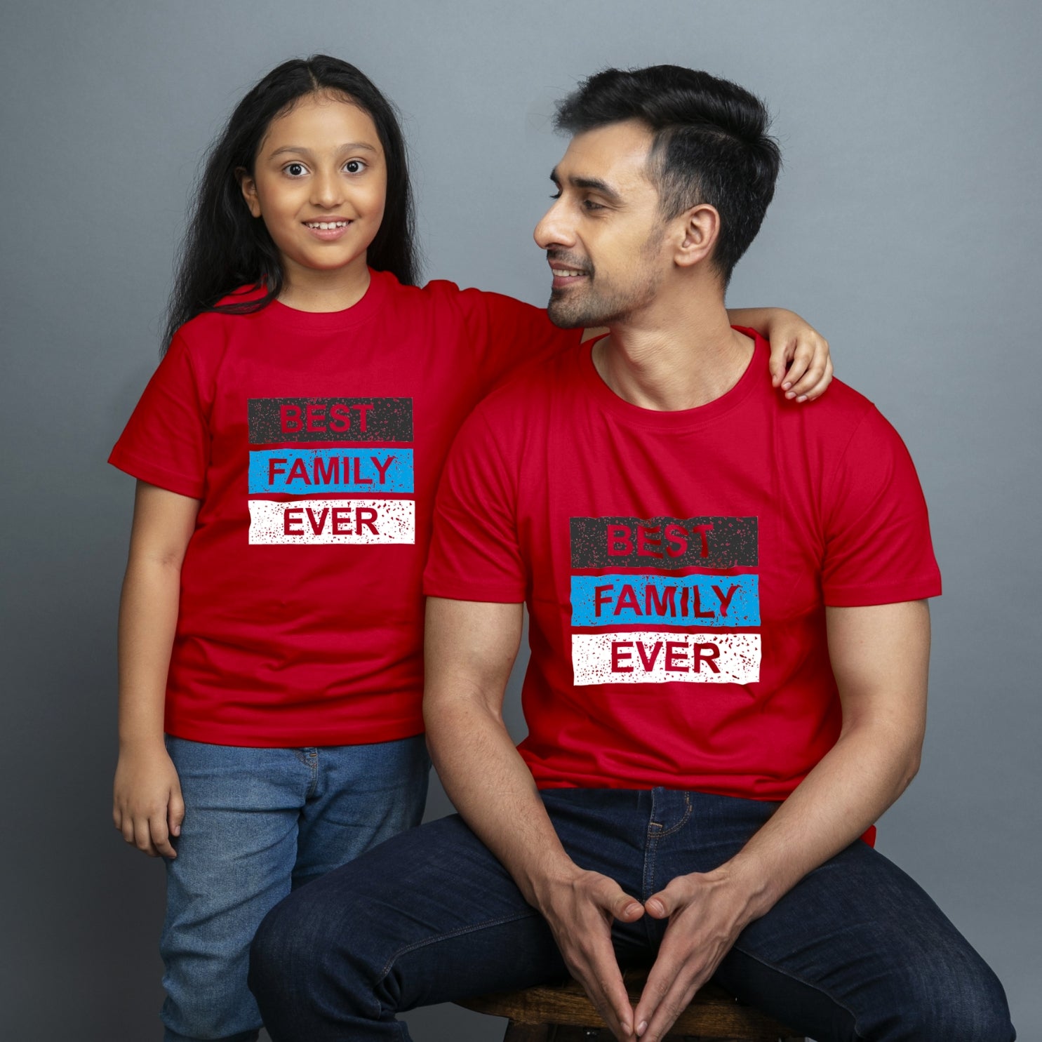 Family of 2 t shirt for Dad Daughter in Red Colour- Best Family Ever Variant
