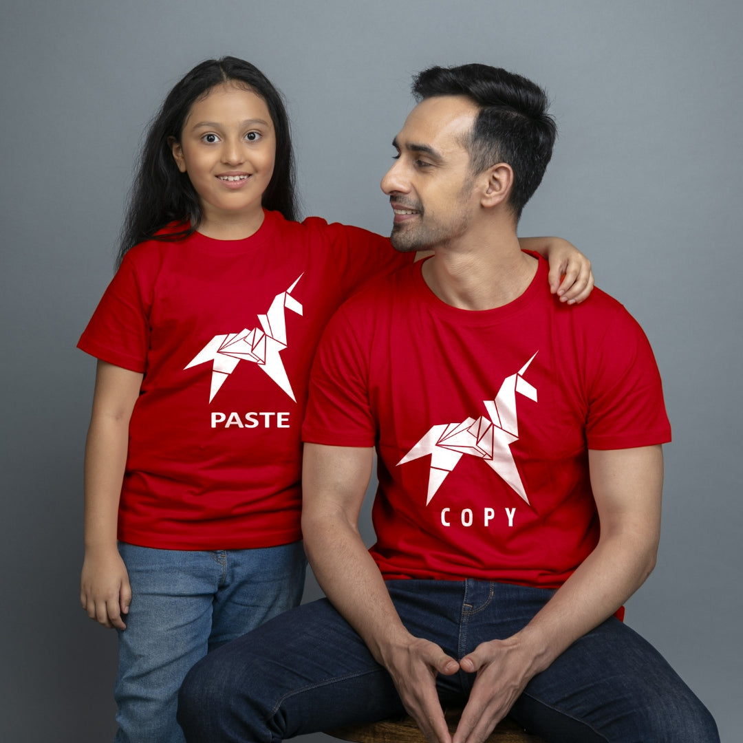 Family of 2 t shirt for Dad Daughter in Red Colour- Copy Paste Variant