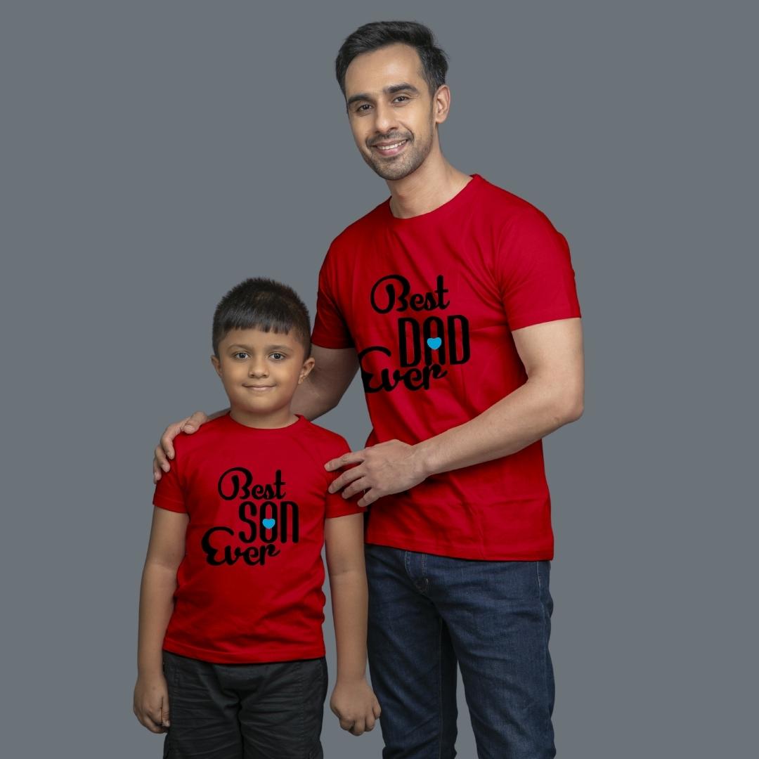 Family of 2 t shirt for Dad Son in Red Colour- Best Dad Son Ever Variant