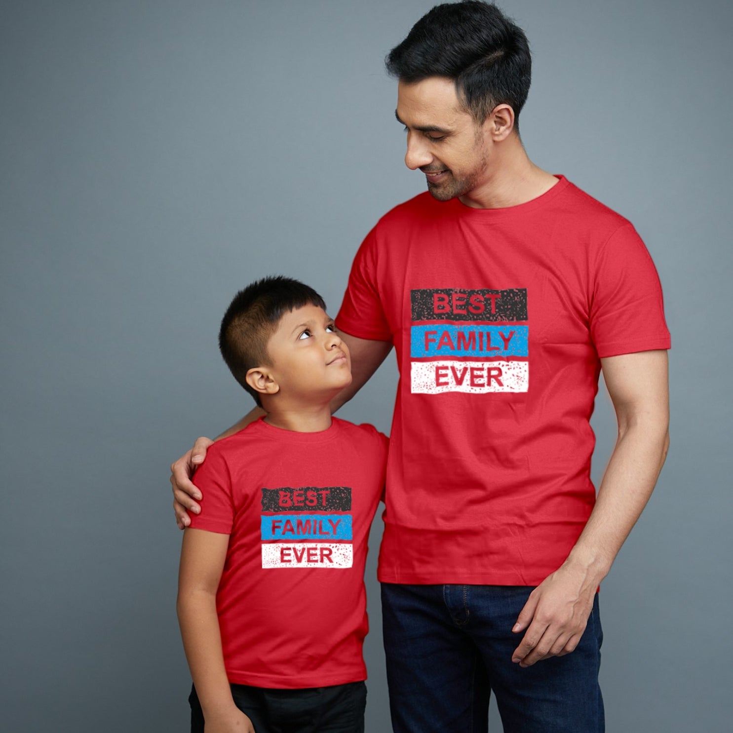 Family of 2 t shirt for Dad Son in Red Colour- Best Family Ever