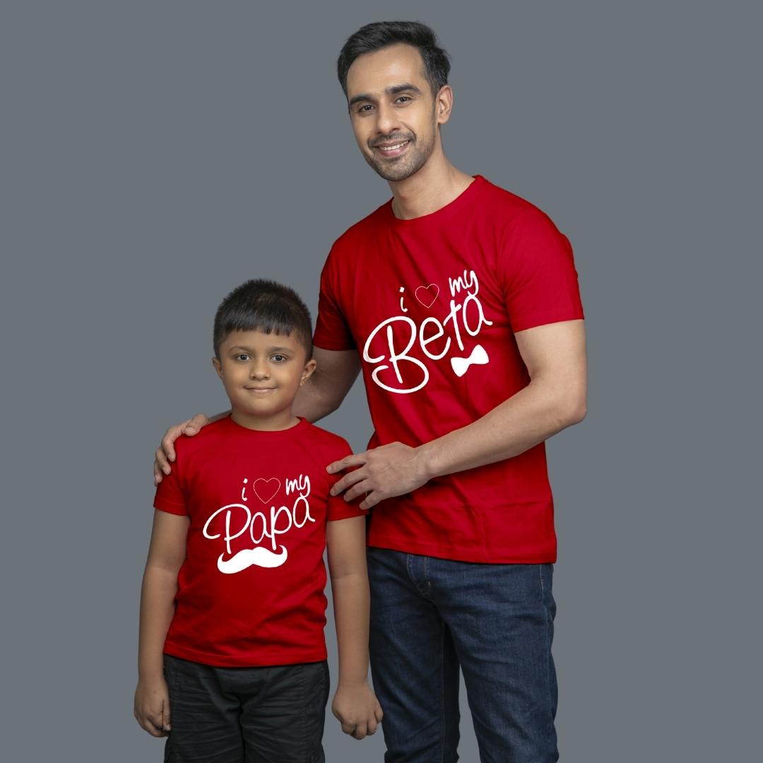 Family of 2 t shirt for Dad Son in Red Colour- I Love My Papa Beta Variant