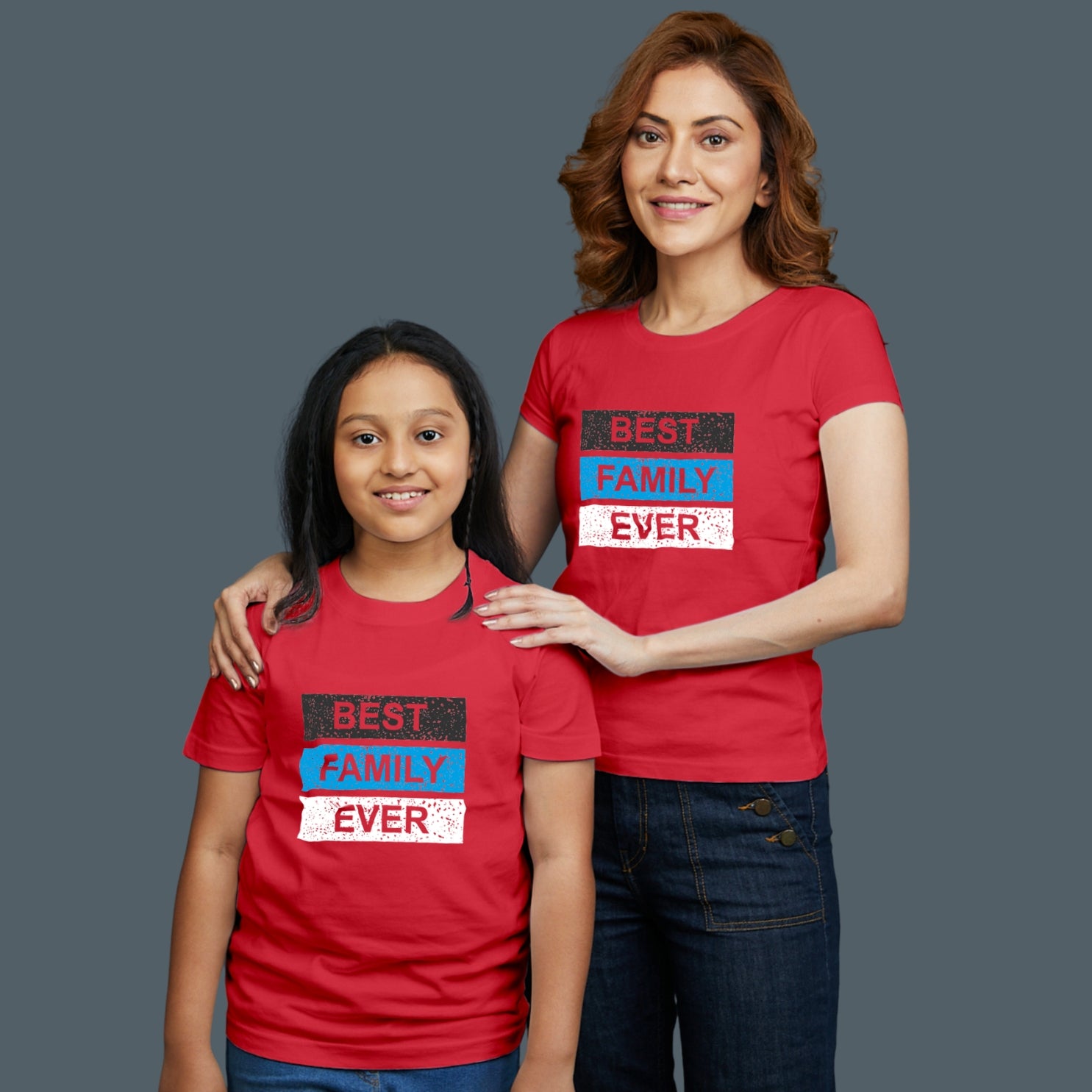 Family of 2 t shirt for Mom Daughter in Red Colour- Best Family Ever Variant
