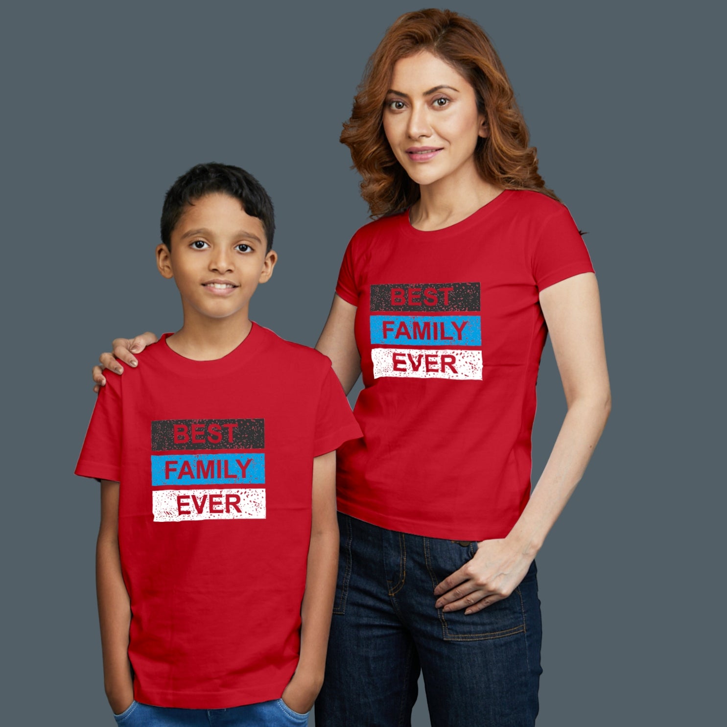 Family of 2 t shirt for Mom Son in Red Colour- Best Family Ever Variant