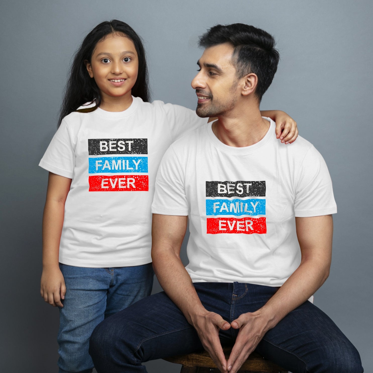 Family of 2 t shirt for Dad Daughter in White Colour- Best Family Ever Variant