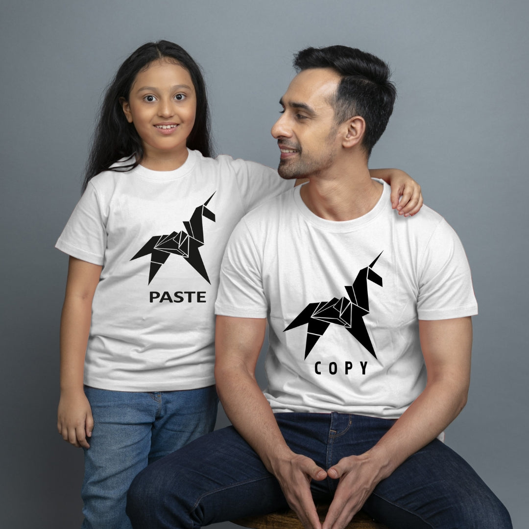 Family of 2 t shirt for Dad Daughter in White Colour- Copy Paste Variant