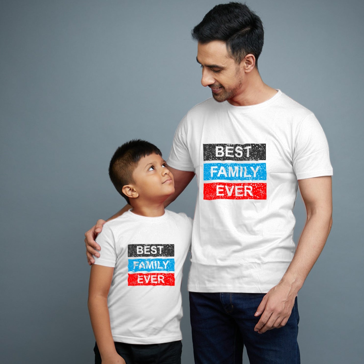 Family of 2 t shirt for Dad Son in White Colour- Best Family Ever