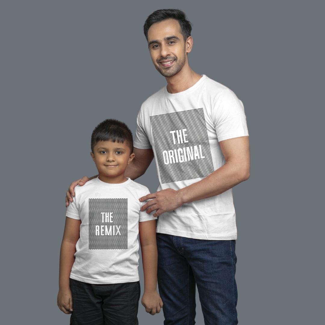 Family of 2 t shirt for Dad Son in White Colour- The Original The Remix Variant