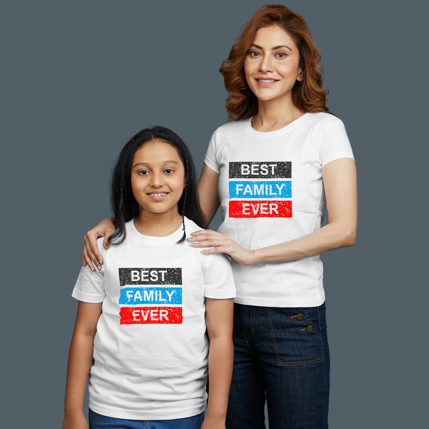 Family of 2 t shirt for Mom Daughter in White Colour- Best Family Ever Variant