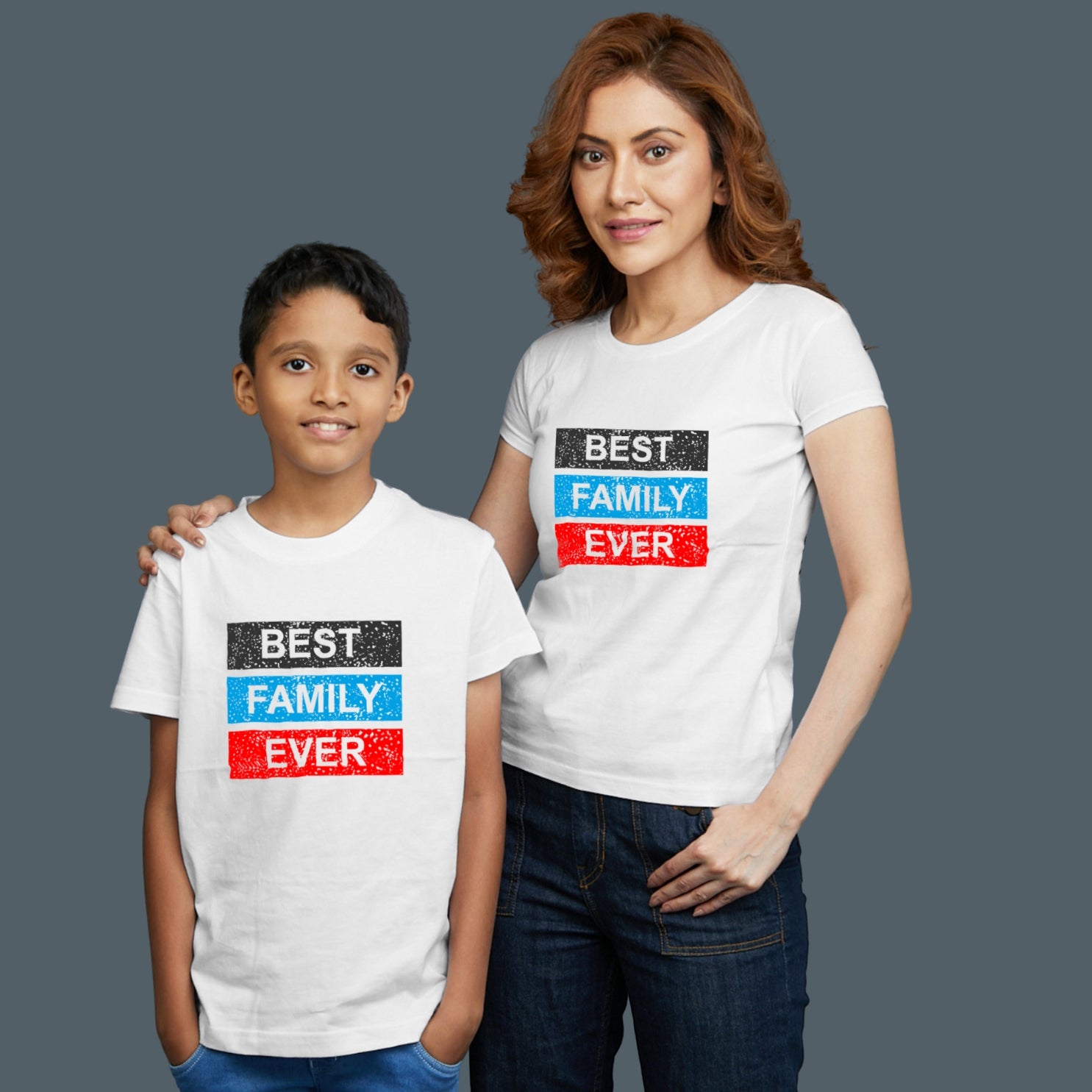 Family of 2 t shirt for Mom Son in White Colour- Best Family Ever Variant
