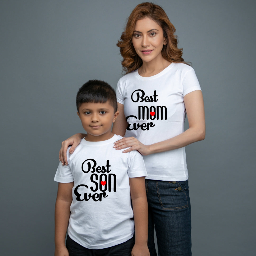 Family of 2 t shirt for Mom Son in White Colour- Best Mom Son Ever Variant