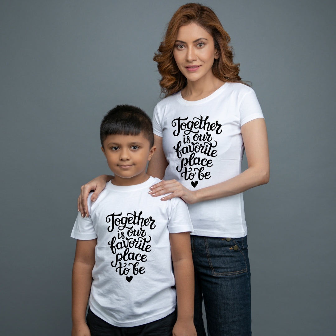 Family of 2 t shirt for Mom Son in White Colour- Together Is Our Favourite Place To Be Variant