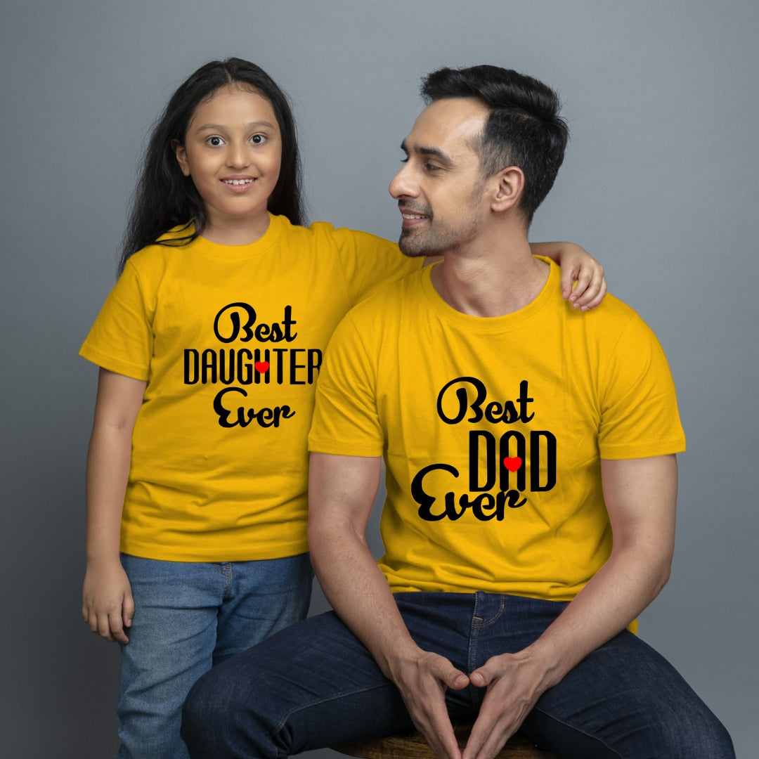 Family of 2 t shirt for Dad Daughter in Yellow Colour- Best Dad Daughter Ever Variant