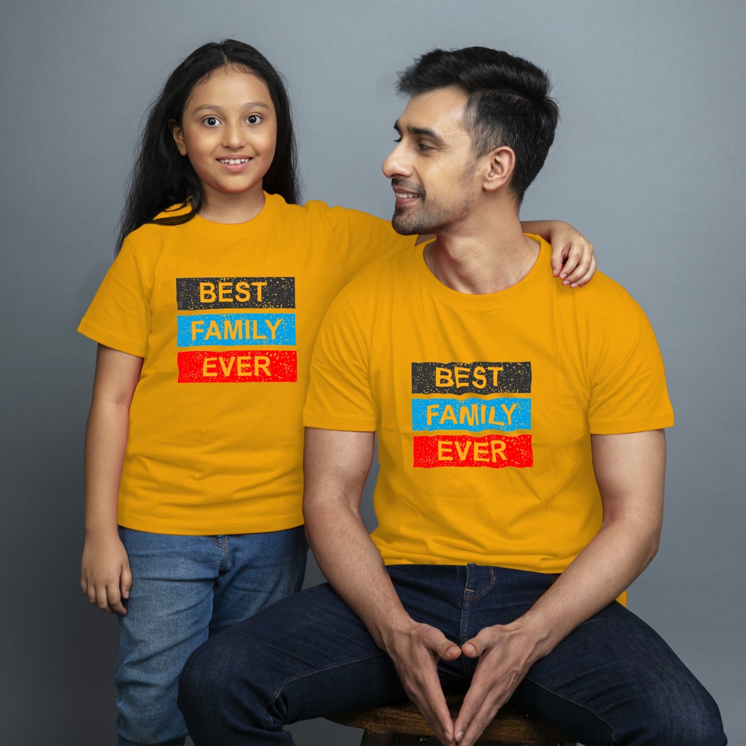 Family of 2 t shirt for Dad Daughter in Yellow Colour- Best Family Ever Variant