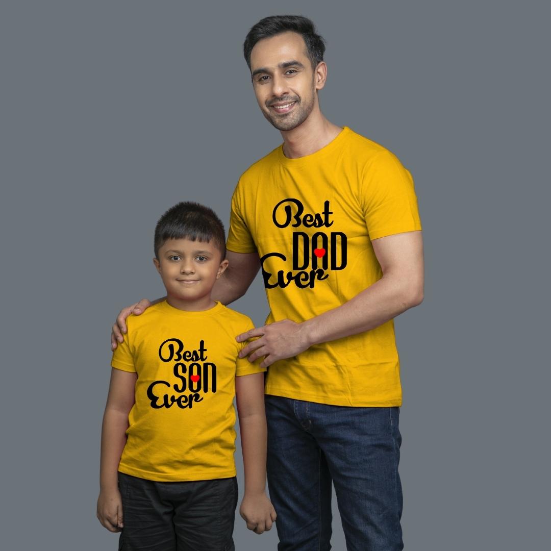 Family of 2 t shirt for Dad Son in Yellow Colour- Best Dad Son Ever Variant