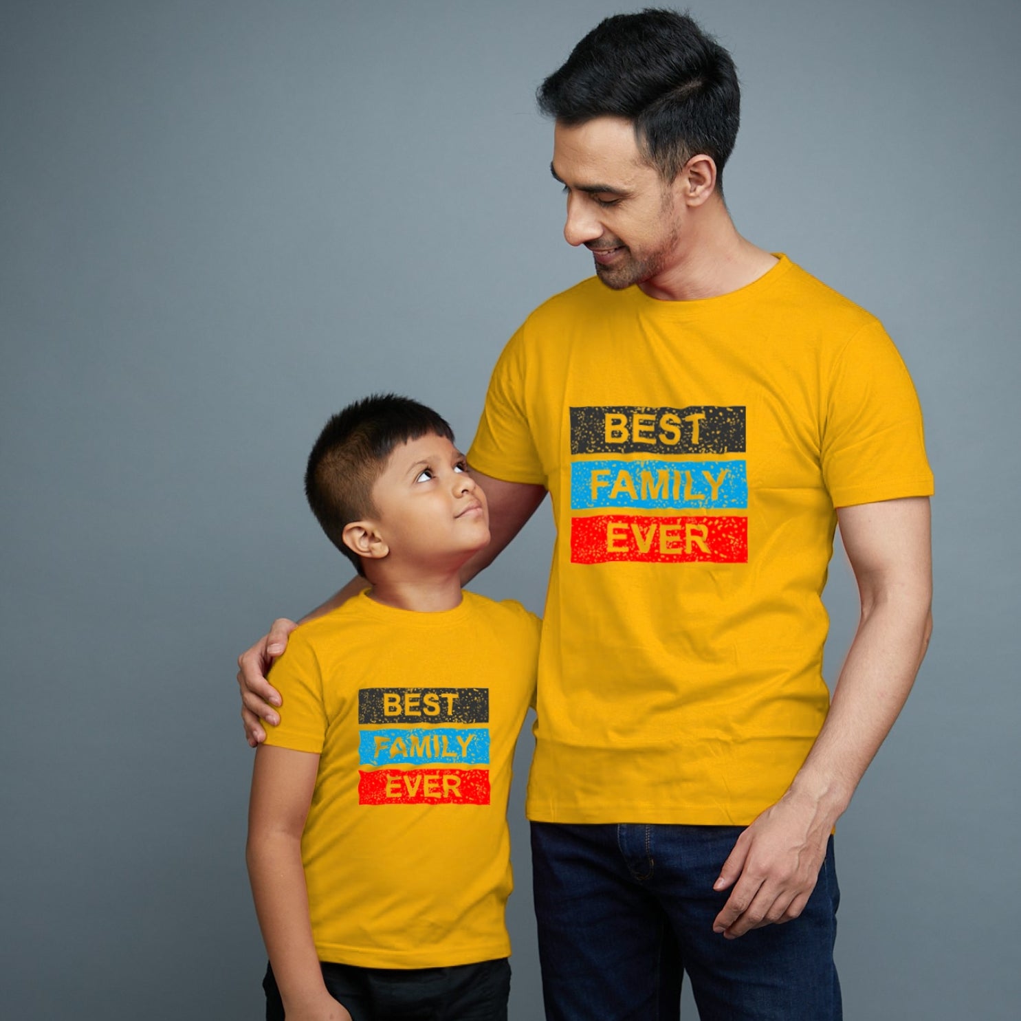 Family of 2 t shirt for Dad Son in Yellow Colour- Best Family Ever