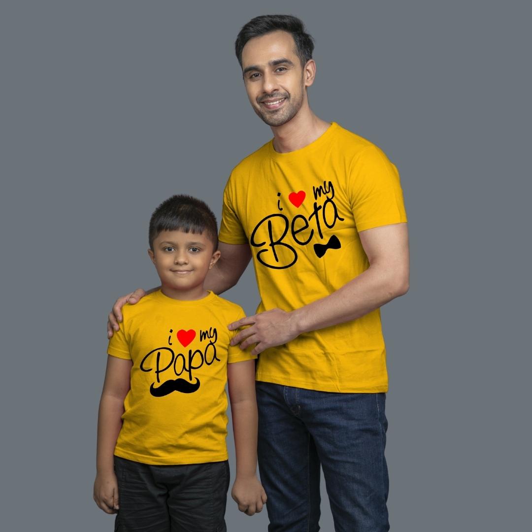 Family of 2 t shirt for Dad Son in Yellow Colour- I Love My Papa Beta Variant