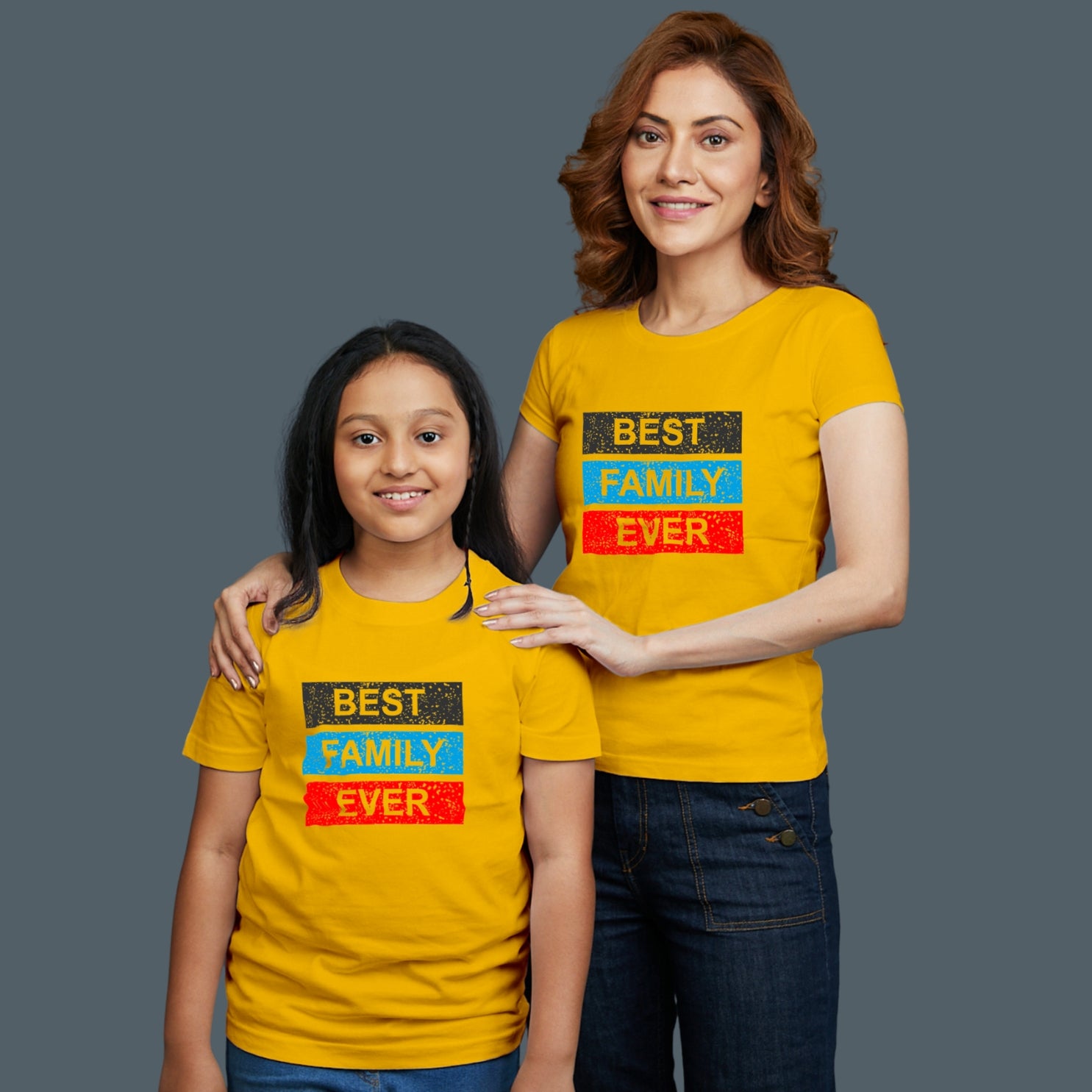 Family of 2 t shirt for Mom Daughter in Yellow Colour- Best Family Ever Variant