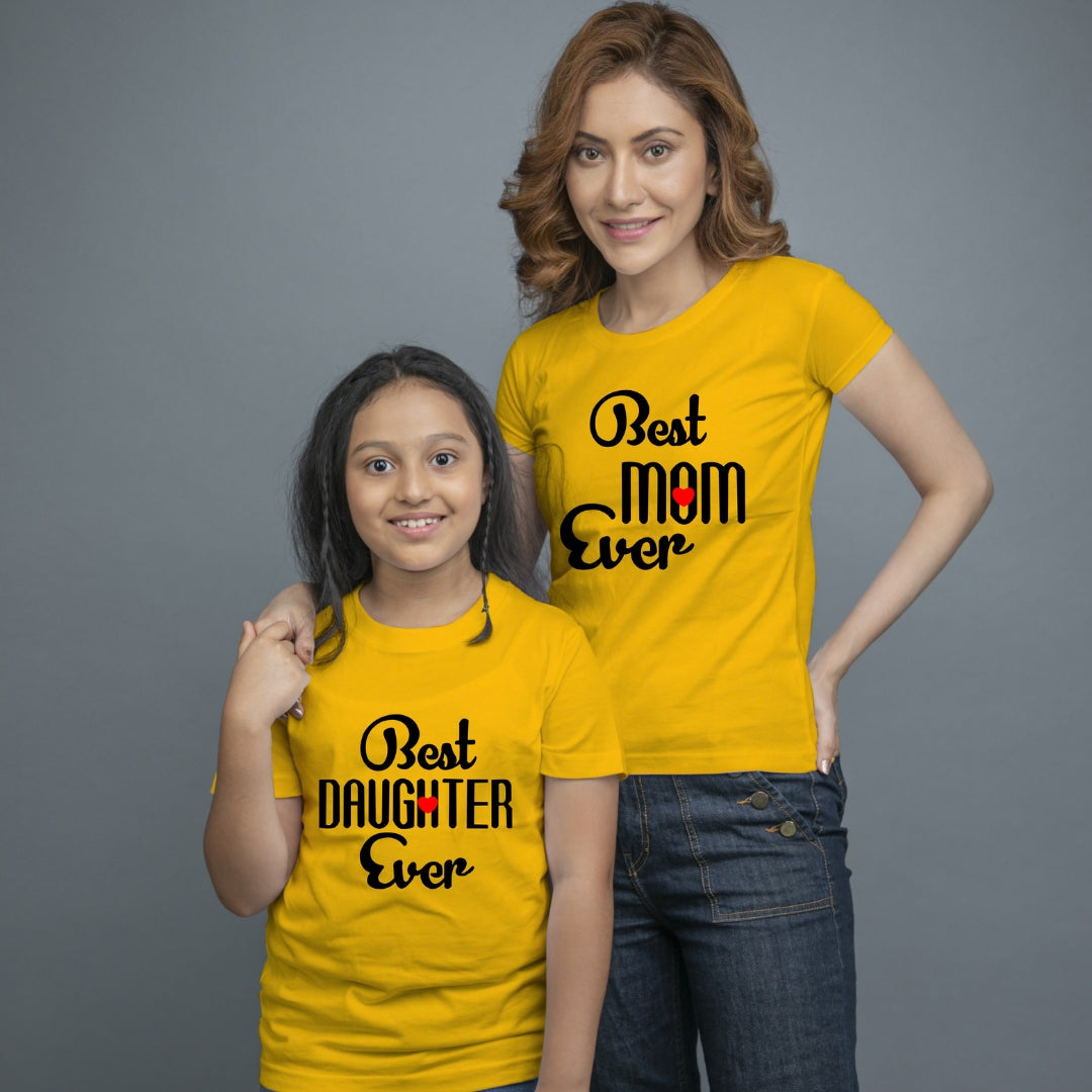 Family of 2 t shirt for Mom Daughter in Yellow Colour- Best Mom Daughter Ever Variant
