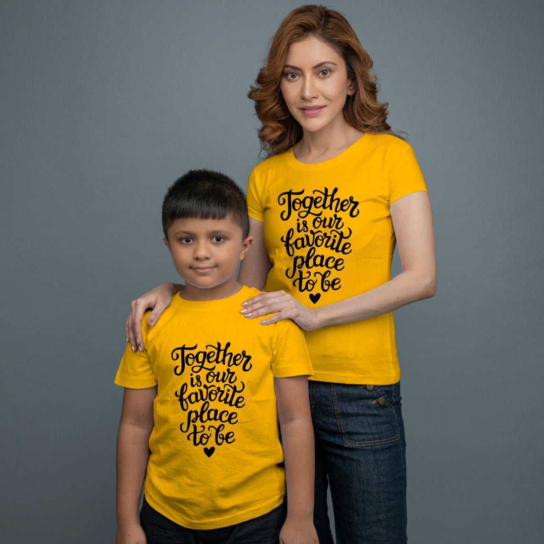 Family of 2 t shirt for Mom Son in Yellow Colour- Together Is Our Favourite Place To Be Variant