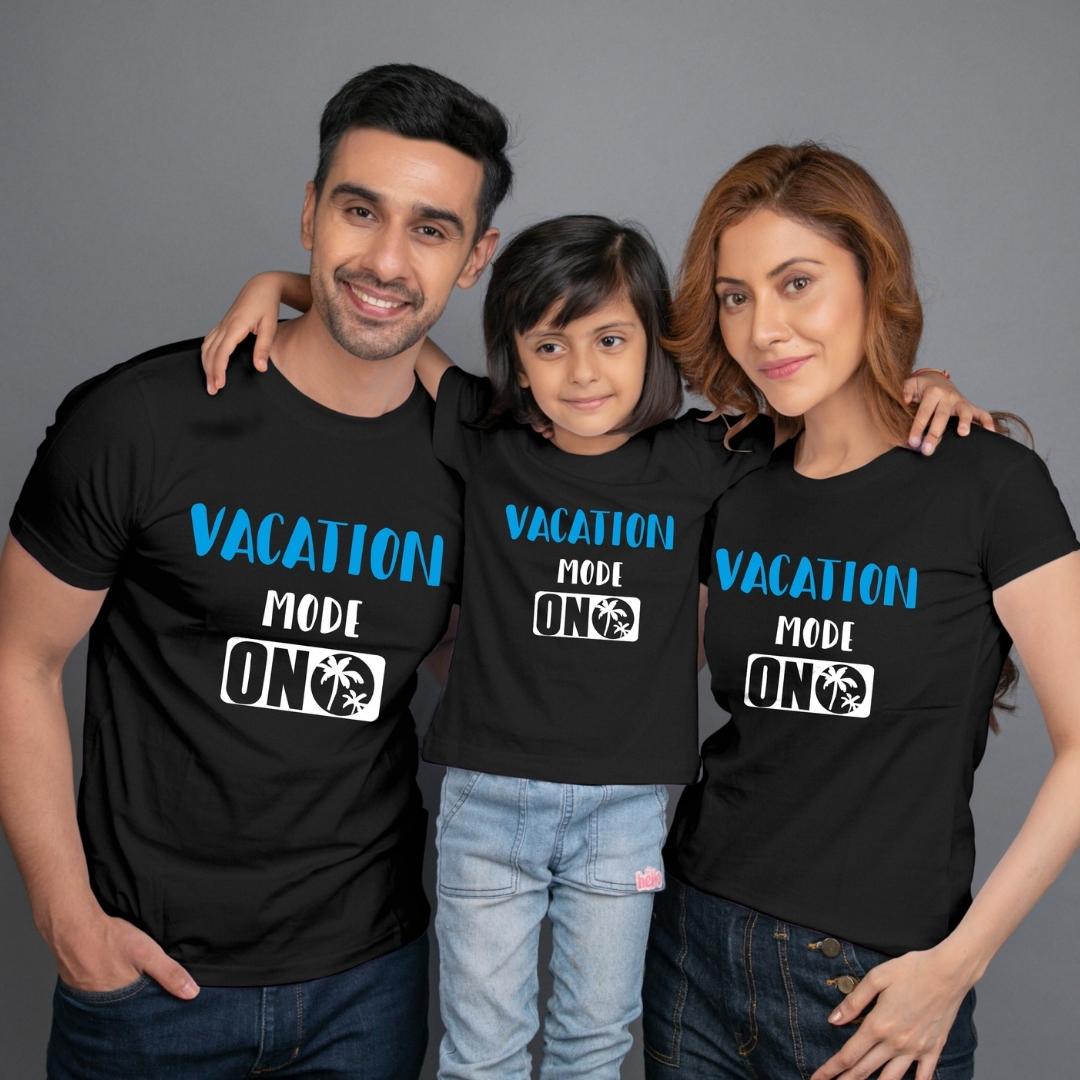 Family t shirt set of 3 Mom Dad Daughter in Black Colour - Vacation Mode On Variant