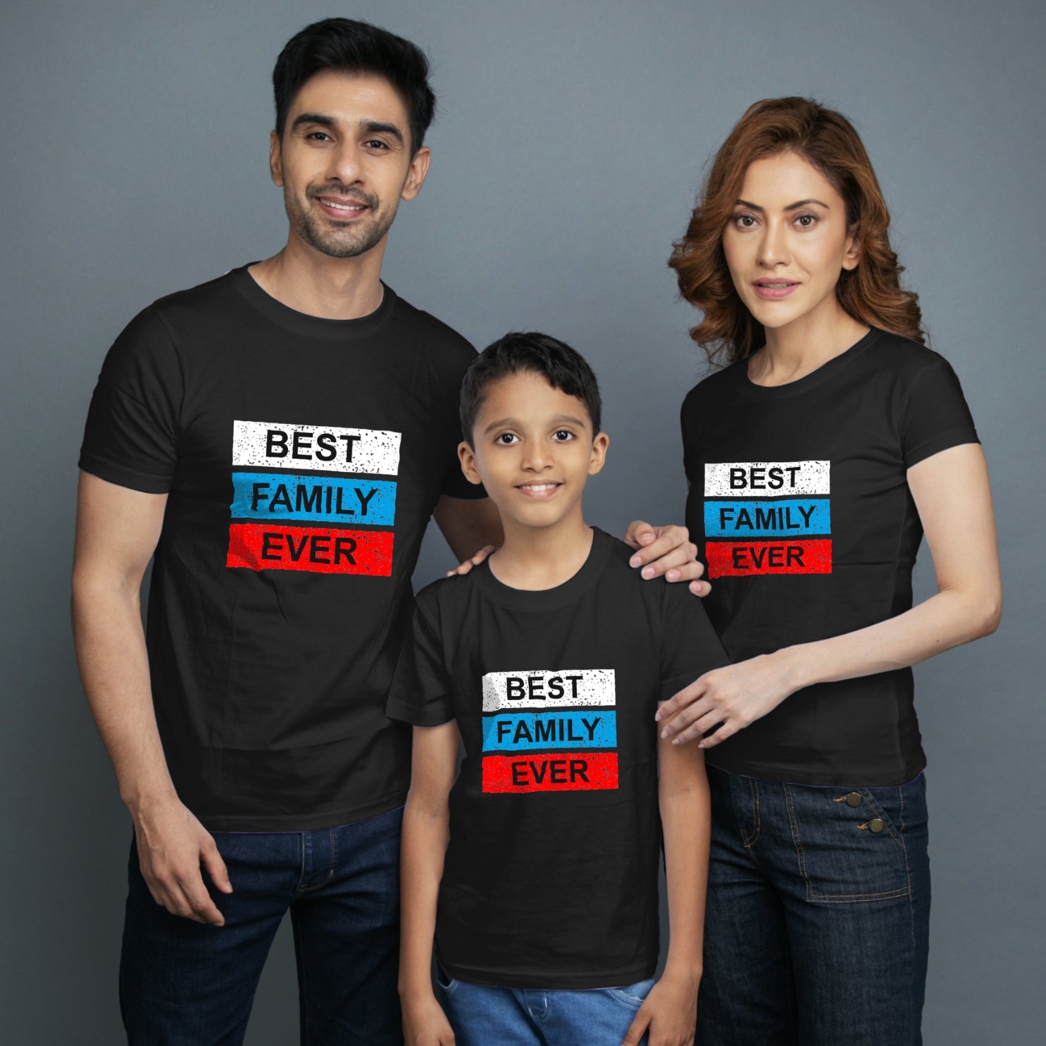 Family t shirt set of 3 Mom Dad Son in Black Colour - Best Family Ever Variant