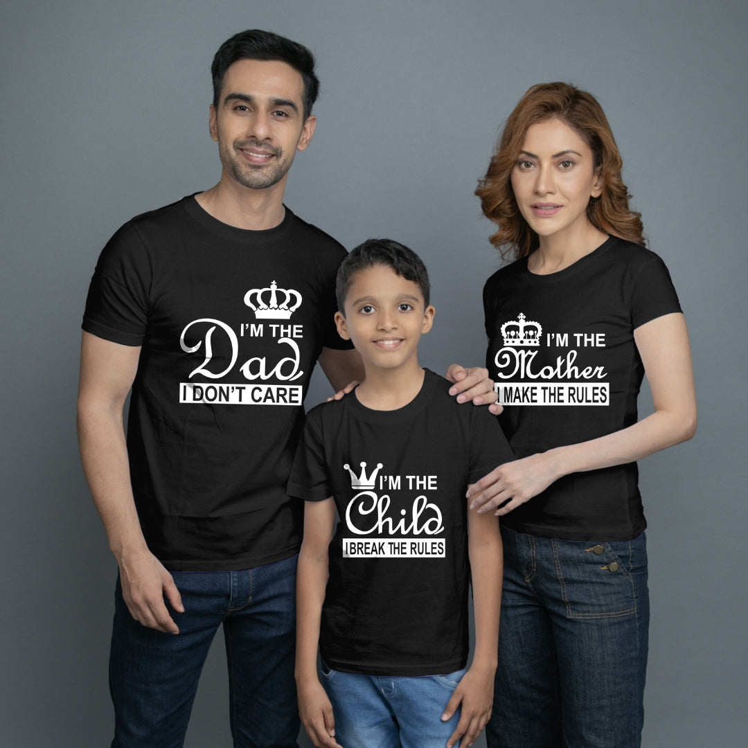 Family t shirt set of 3 Mom Dad Son in Black Colour - I Make Break The Rules Variant