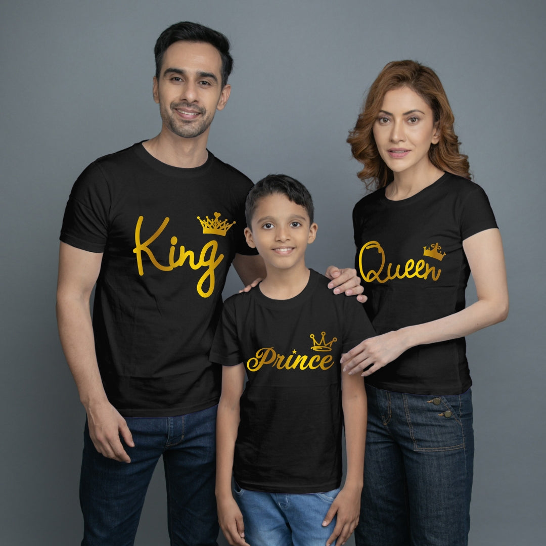 family t shirt set of 3 black mom dad son king queen prince all gold