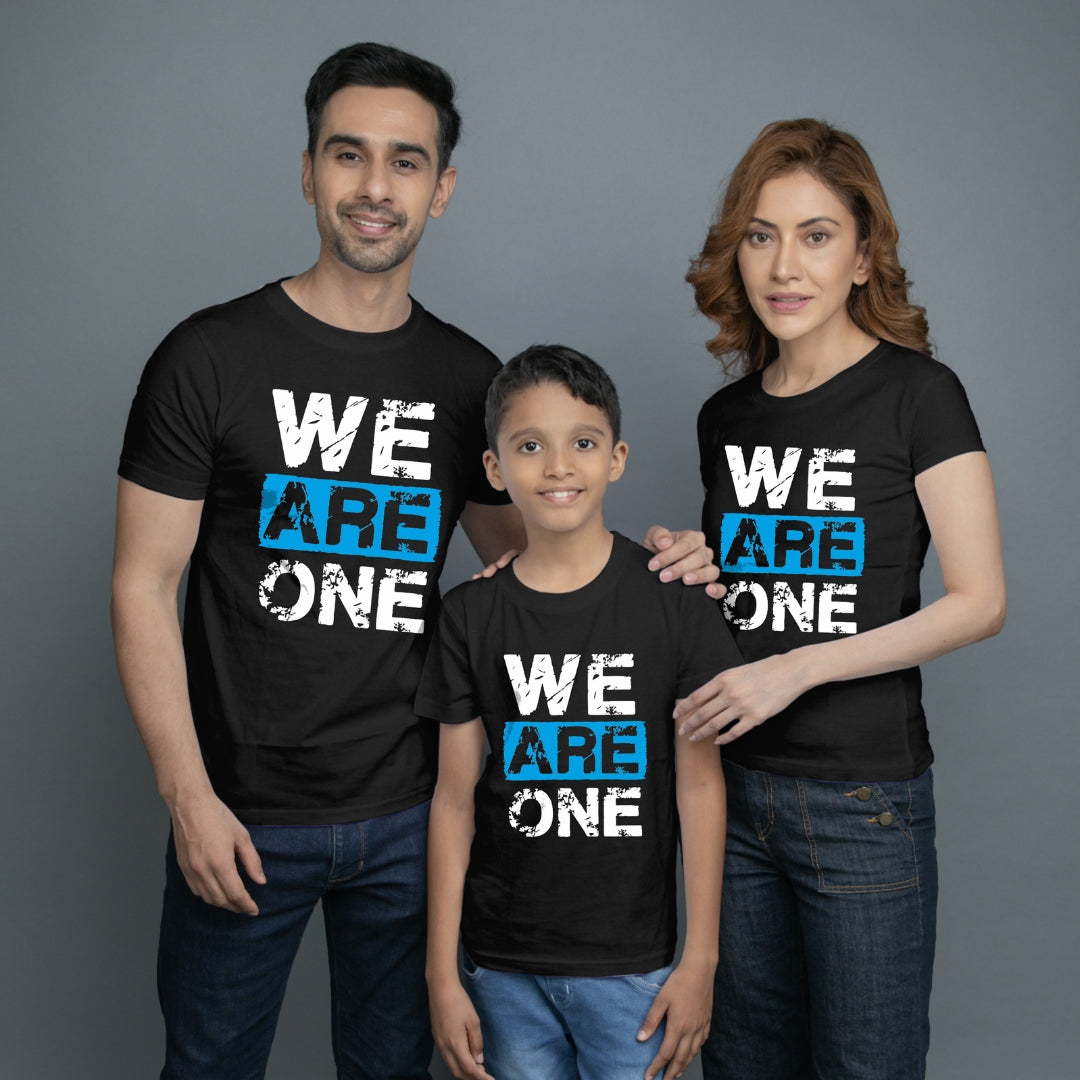 Family t shirt set of 3 Mom Dad Son in Black Colour - We Are One Variant