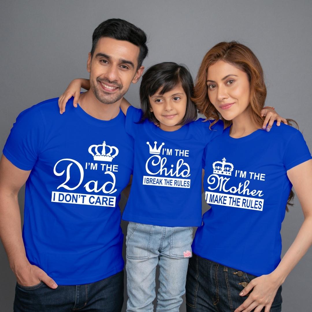 family-t-shirt-set-of-3-blue-mom-dad-daughter-i-make-break-the-rules