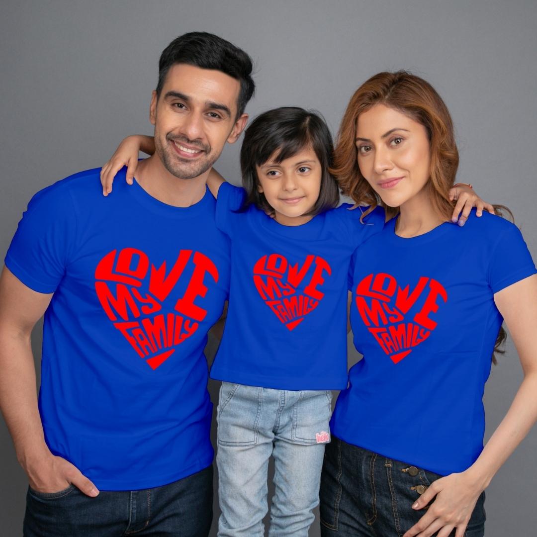 Family t shirt set of 3 Mom Dad Daughter in Blue Colour - Love My Family