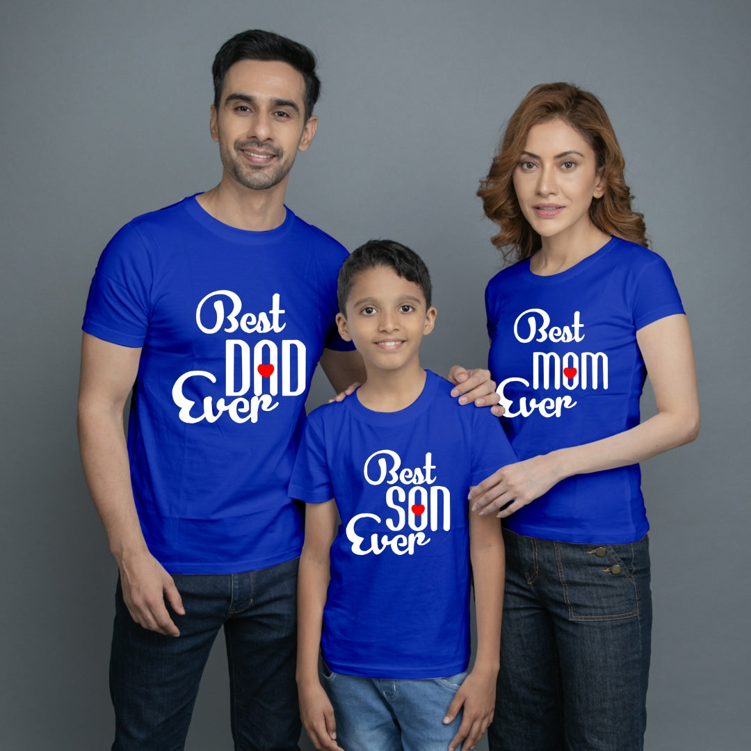 Family t shirt set of 3 Mom Dad Son in Blue Colour - Best Mom Dad Son Ever Variant