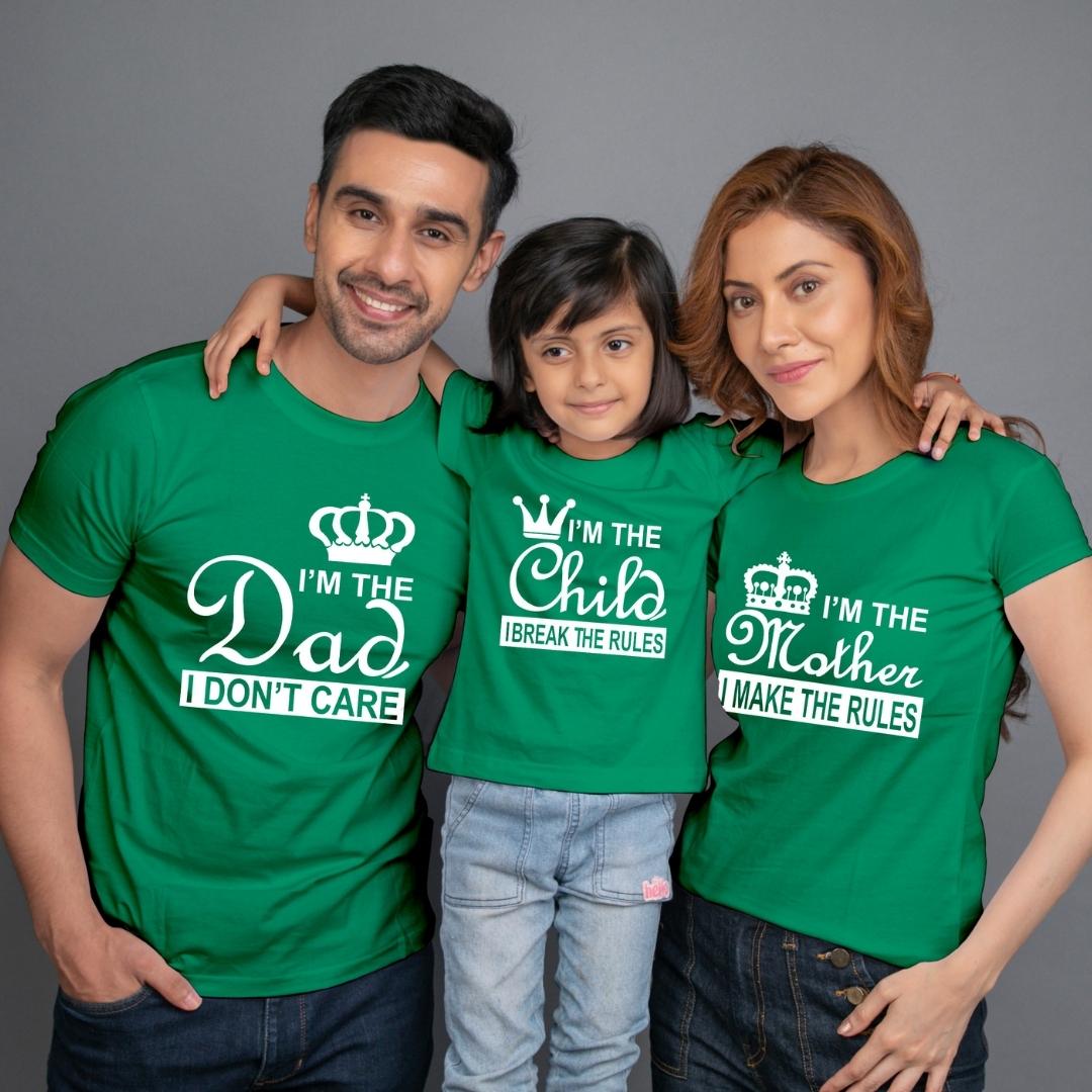 family-t-shirt-set-of-3-green-mom-dad-daughter-i-make-break-the-rules
