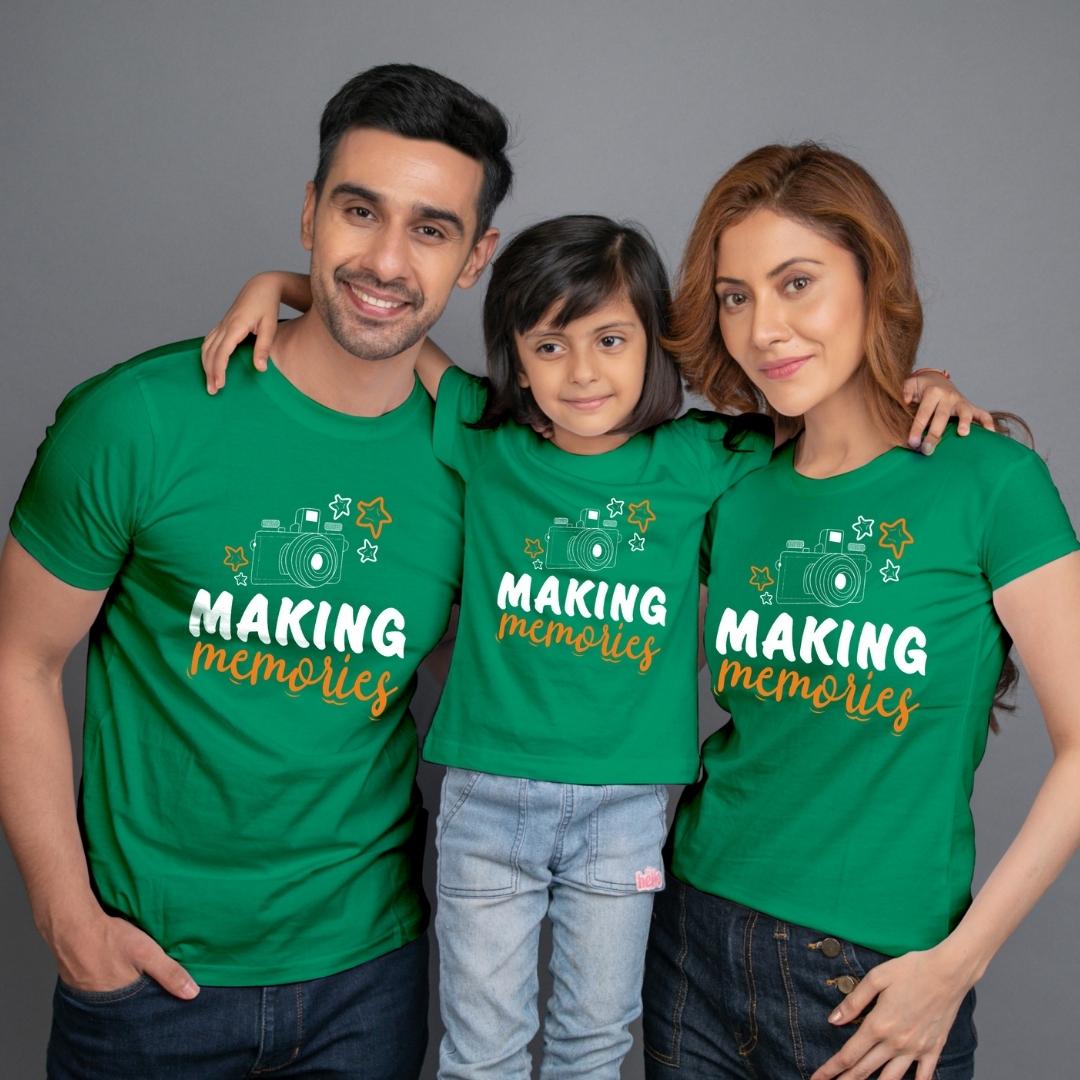 Family t shirt set of 3 Mom Dad Daughter in Green Colour - Making Momories