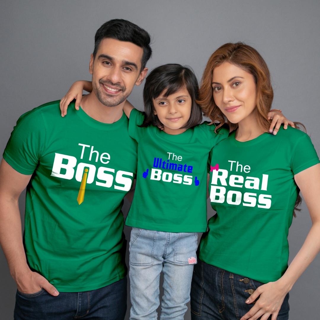 Family t shirt set of 3 Mom Dad Daughter in Green Colour - The Boss The Real Boss The Ultimate Boss