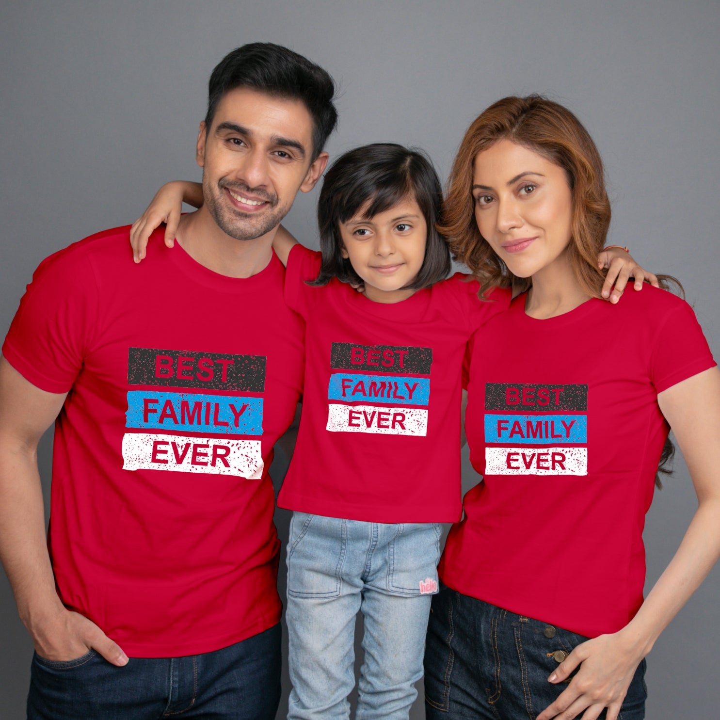 Family t shirt set of 3 Mom Dad Daughter in Red Colour - Best Family Ever Variant