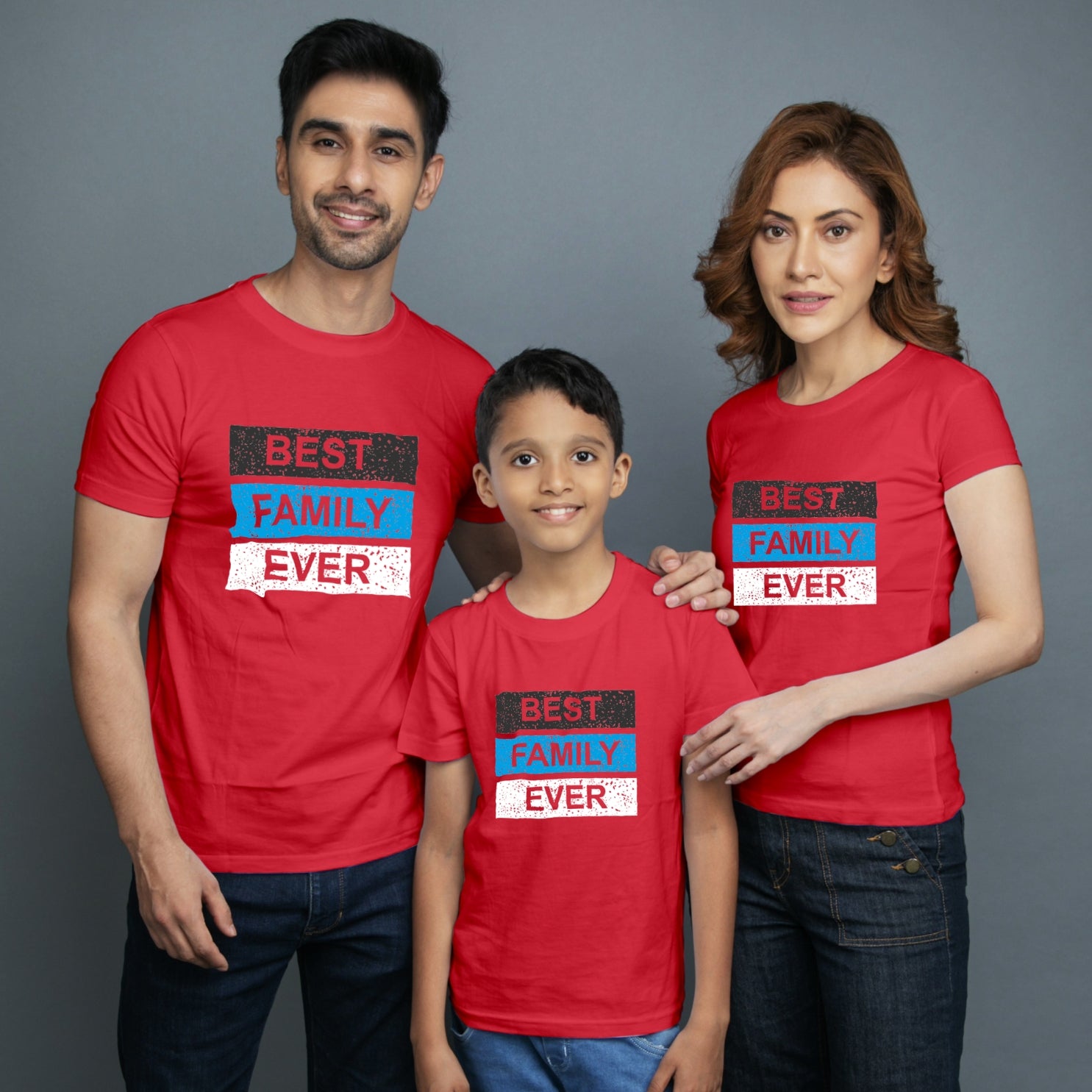 Family t shirt set of 3 Mom Dad Son in Red Colour - Best Family Ever Variant