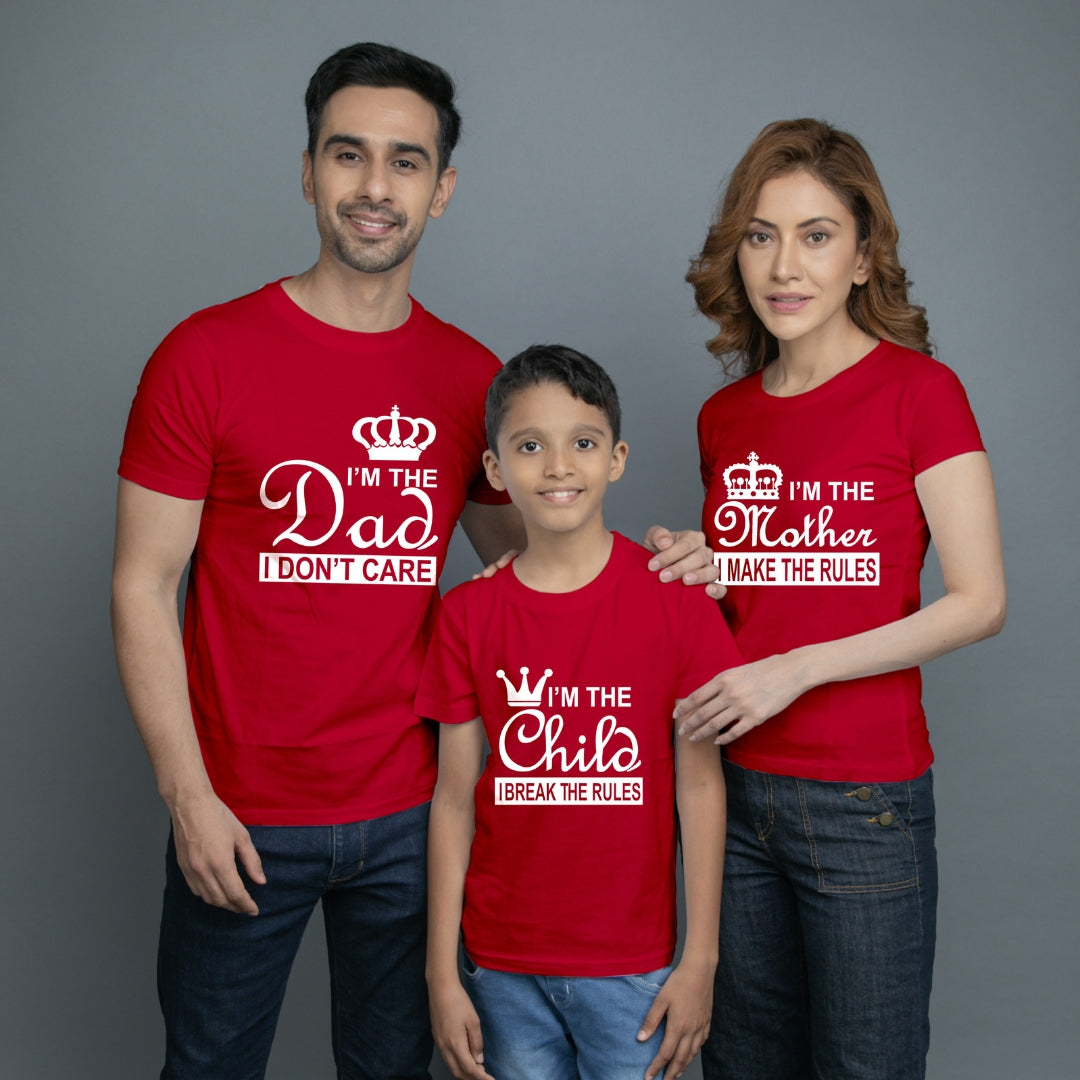 Family t shirt set of 3 Mom Dad Son in Red Colour - I Make Break The Rules Variant