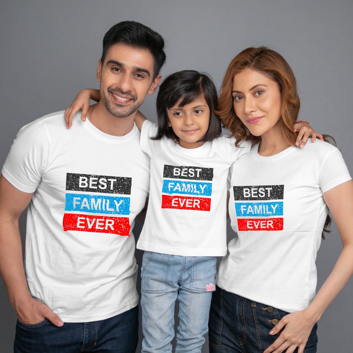 Family t shirt set of 3 Mom Dad Daughter in White  Colour - Best Family Ever Variant