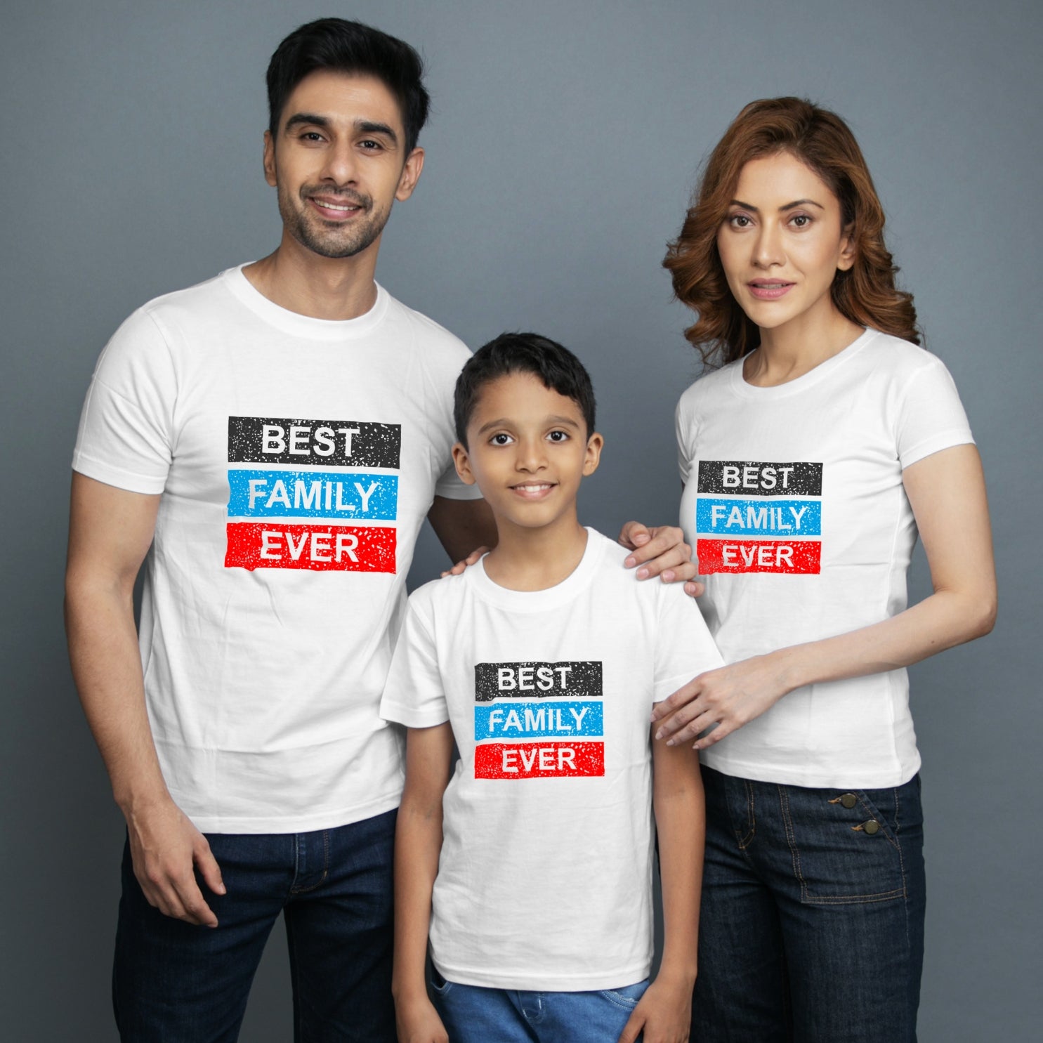 Family t shirt set of 3 Mom Dad Son in White  Colour - Best Family Ever Variant