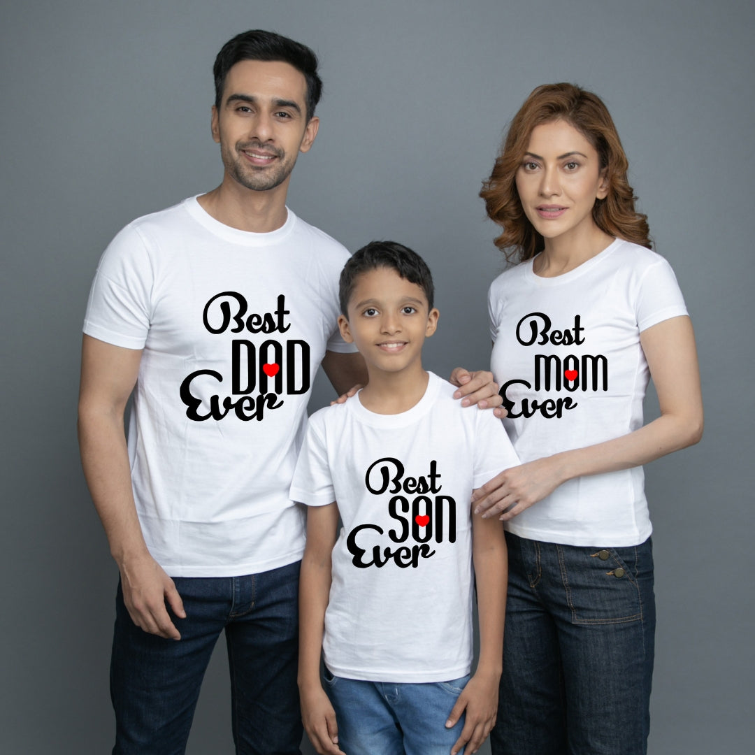 Family t shirt set of 3 Mom Dad Son in White Colour - Best Mom Dad Son Ever Variant