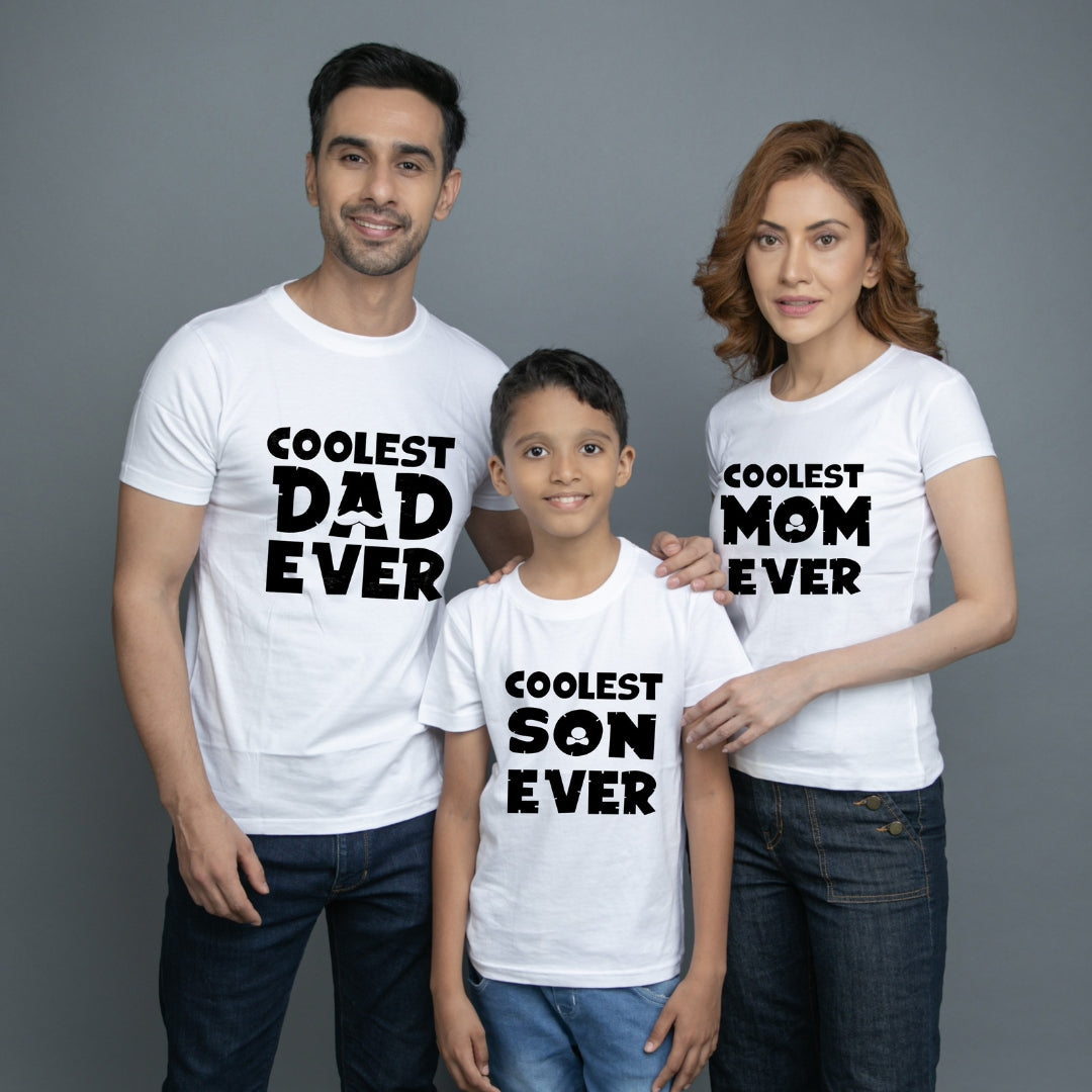 Family t shirt set of 3 Mom Dad Son in White Colour - Coolest Family Ever Variant