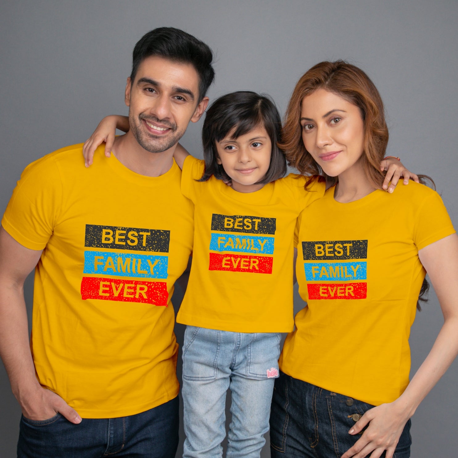 Family t shirt set of 3 Mom Dad Daughter in Yellow Colour - Best Family Ever Variant