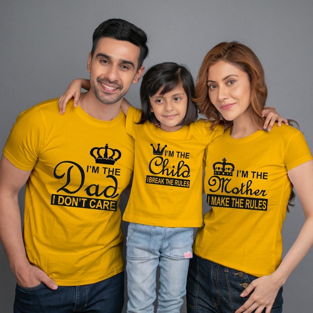 family-t-shirt-set-of-3-yellow-mom-dad-daughter-i-make-break-the-rules