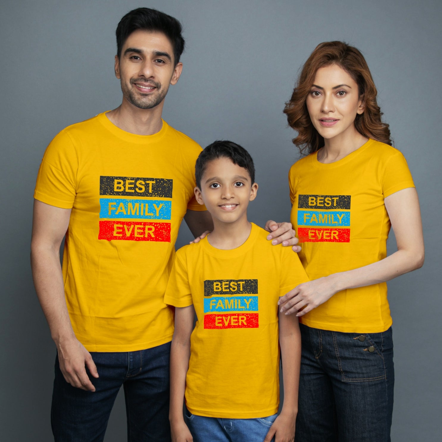 Family t shirt set of 3 Mom Dad Son in Yellow Colour - Best Family Ever Variant