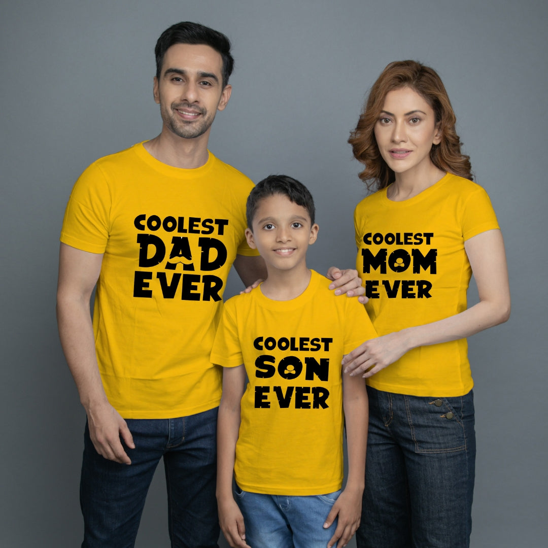 Family t shirt set of 3 Mom Dad Son in Yellow Colour - Coolest Family Ever Variant