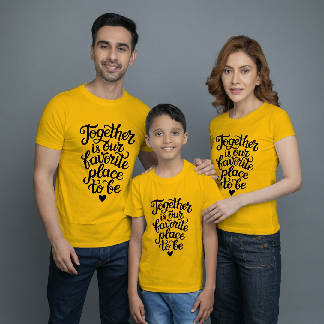 Family t shirt set of 3 Mom Dad Son in Yellow Colour -  Together Is Our Favourite Place To Be Variant