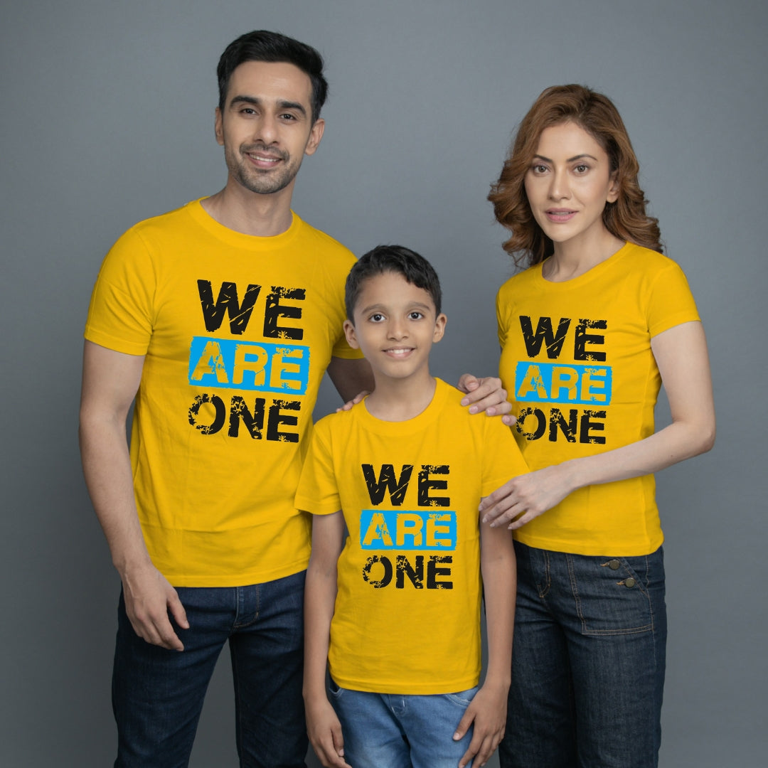 Family t shirt set of 3 Mom Dad Son in Yellow Colour - We Are One Variant