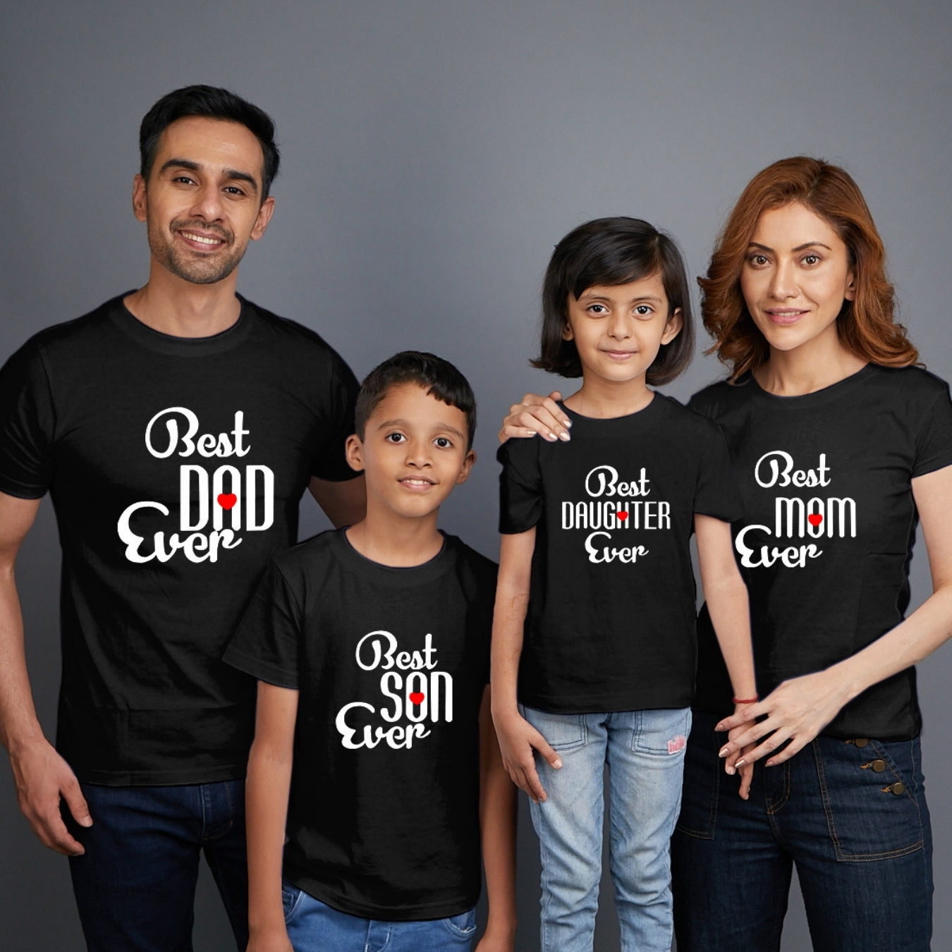 Family t shirts set of 4 Mom Dad Son Daughter in Black Colour - Best Mom Dad Son Daughter Ever